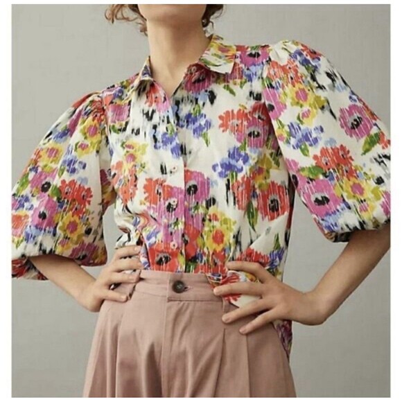 Maeve Tops - Anthropologie Maeve Rachel Floral Puff Sleeve Button Down  PL